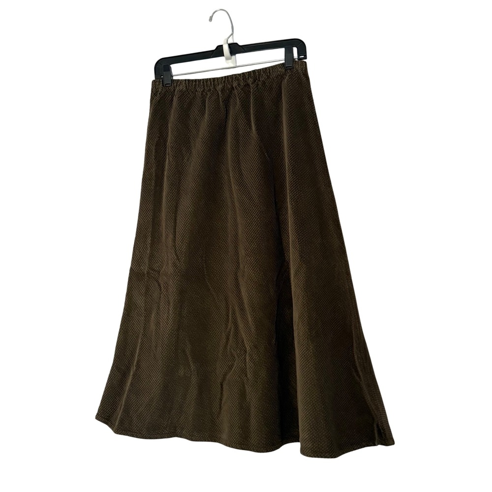 CP Shades Corduroy Maxi Skirt Olive Green Brown Elastic Waist A-Line - Medium